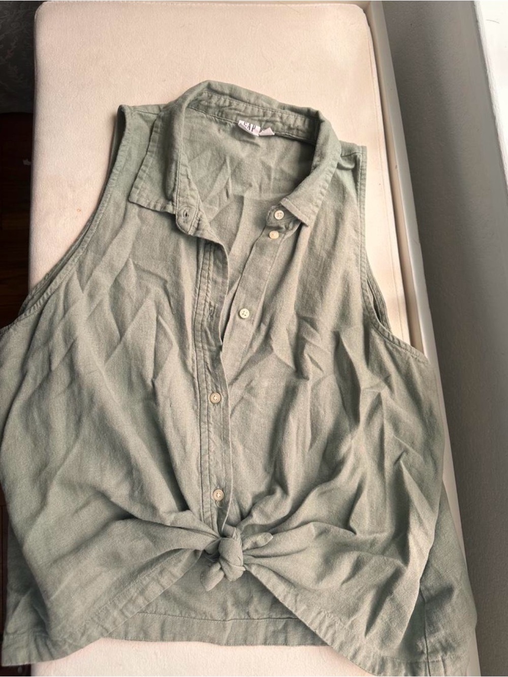 GAP Sage Green Sleeveless Button-Front Tie-Hem Camisole